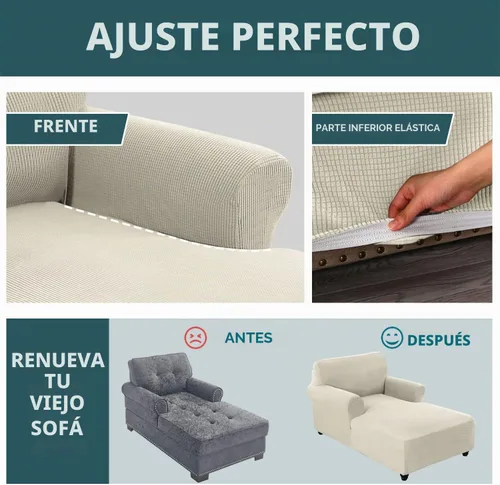 Vista 6 de FantasDecor Funda Elástica para Chaise Lounge Funda de Silla con Patrón de Celosía con Reposabrazos para Sala de Estar Dormitorio Doble Brazo Tela