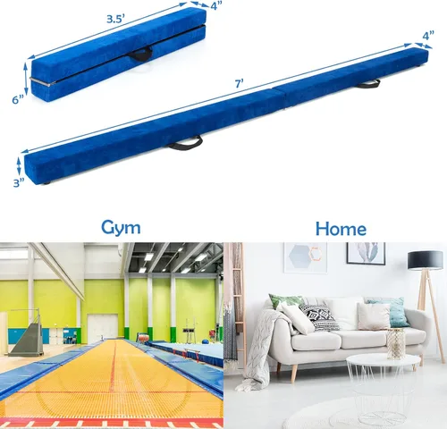 Vista 6 de Giantex Haz de equilibrio de 7/8/9 pies, haz de gimnasia plegable con asas de transporte, base de goma antideslizante para niños, haz de gimnasia