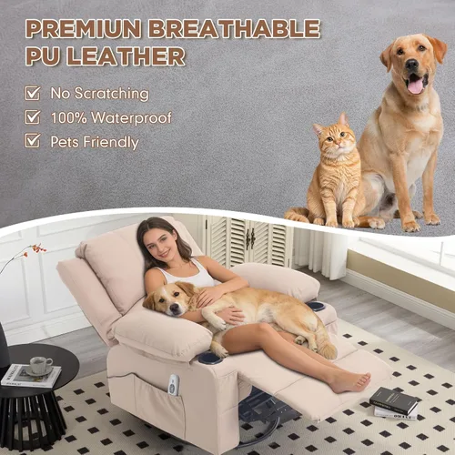 Vista 7 de Mecedora reclinable giratoria de piel sintética con portavasos para calor y masaje, silla mecedora con relleno, silla reclinable con calefacción