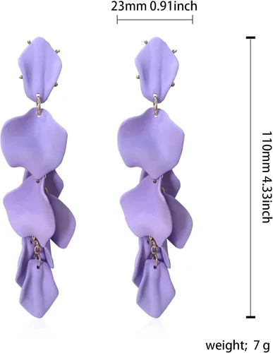 Vista 4 de Aretes largos de acrílico con pétalos de rosa, aretes colgantes de flores exageradas, aretes de borla floral para mujeres y niñas, ideales