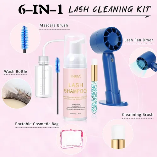 Vista 2 de EMEDA Kit de champú para pestañas 2.02 Fl.oz Kit de limpieza de pestañas Azul