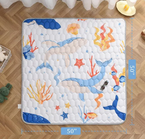 Vista 8 de TADO MUSLIN Tapete de juego para bebé de 50 x 50 pulgadas, tapete suave y grueso para corral de juegos, tapete de espuma lavable a máquina con parte