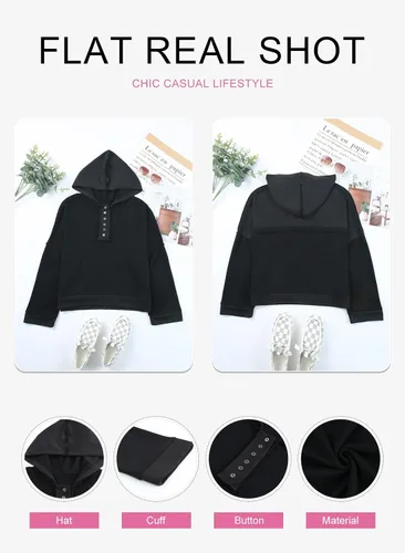 Vista 5 de Dokotoo - Sudaderas con capucha para mujer 2024, estilo de otoño, con cuello en V, botones, manga larga, sudaderas con capucha de moda