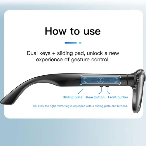 Vista 8 de PUSOKEI Lentes de cámara de 2 MP, lentes inteligentes con traductor AI con aplicación, gafas de sol de audio con cámara, traducción de 11 idiomas