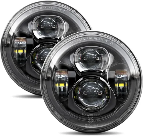 Vista 9 de H6024 Faros LED de 7 pulgadas redondos con halo compatibles con Jeep Wrangler JK JKU 2007-2017, H1 H2, Miata, haz alto/bajo DRL, señal de giro, Negro