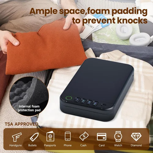 Vista 5 de Caja fuerte para armas, caja fuerte portátil de pistola pequeña con control de APP mejorado, estuche de viaje, cajas fuertes biométricas para armas