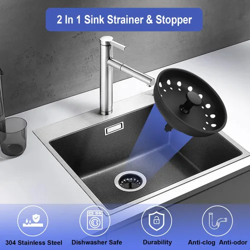 Vista 4 de Colador de drenaje para fregadero de cocina, paquete de 3 tapones de acero inoxidable, cesta de drenaje antiobstrucción para fregadero de cocina