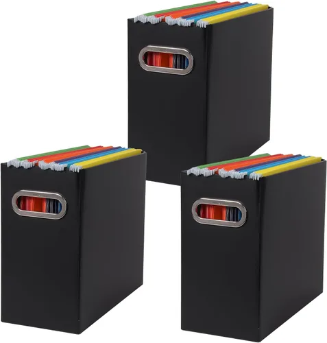 Vista 13 de Caja organizadora de archivos plegable con asa, 12.20 x 5.11 x 9.84 pulgadas, organizador de archivos para el hogar u oficina, pequeña caja de Negro