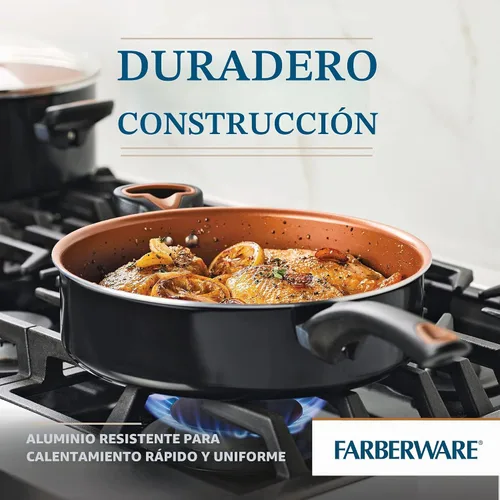 Vista 3 de Farberware Glide Ceramic Sartén Antiadherente / Sartén para Saltear / Sartén para Freír con Tapa y Mango Auxiliar - 4 Cuartos, Negro