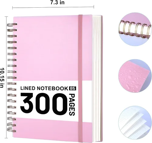 Vista 3 de Yoment B5 - Cuaderno de espiral con rayas universitarias de 7.3" x 10.15", diario de 300 páginas, cuadernos de espiral rayados con papel grueso