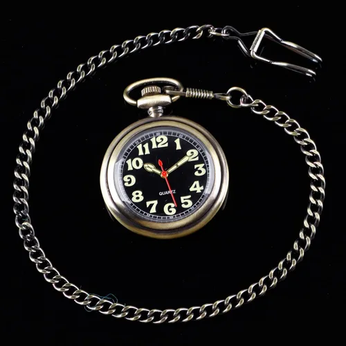 Vista 6 de Reloj clásico de bolsillo de cuarzo para hombre, reloj de bolsillo con movimiento de cuarzo con cadena para hombres