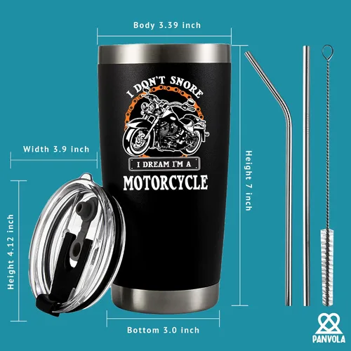 Vista 8 de Panvola No ronco, sueño que soy una moto Taza de acero inoxidable para motociclistas, regalo para papá, esposo, novio, tío, taza de viaje