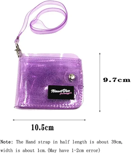 Vista 7 de Cartera transparente para mujer, cartera plegable con cordón, bonita funda para identificación, Morado, S, Cartera de viaje