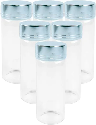 Vista 8 de 6 botellas de vidrio transparente de 1.7 fl oz con tapa de aluminio dorado, adecuadas para recepción de cocina, azafrán, té, almacenamiento