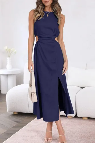Vista 2 de LILLUSORY Vestido largo sin mangas de lino y algodón con abertura para mujer