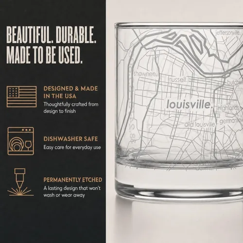 Vista 5 de Well Told Vaso de rocas grabado con mapa de Akron, Ohio, cristalería estilo antiguo (325ml, transparente) Vaso de bourbon grabado, regalos