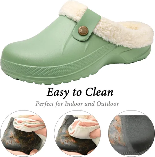 Vista 2 de ChayChax - Pantuflas impermeables para mujeres y hombres, con forro de piel, zapatos de jardín de invierno, pantuflas cálidas para interiores