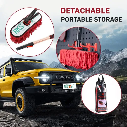 Vista 6 de Plumero para automóvil con mango extensible, exterior libre de arañazos, kit de cepillo de pelo de algodón encerado para camión, SUV, RV
