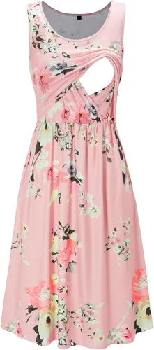 Vista 3 de OUGES Vestidos de maternidad lisosflorales para mujer, sin mangasmanga larga, vestido de lactancia