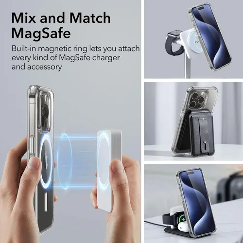 Vista 3 de ESR Serie Classic Juego de fundas para iPhone 15, 1 protector de pantalla de vidrio templado, 1 juego de protectores de lente, MagSafe, resistente