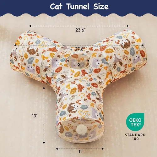 Vista 2 de Tempcore Túnel para gatos con tubo de juguete, túneles plegables de 3 vías para gatos, túneles para mascotas aburridas con agujero y pelota, juguete