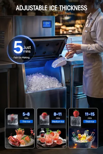 Vista 6 de Commercial Ice Maker Machine 580lbs, 350lbs Bin, Stainless Steel Silver