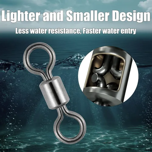 Vista 3 de Dr.Fish Paquete de 50 anillos giratorios de pesca con mosca, anillos sólidos de alta resistencia, conectores de línea de gancho, accesorios de pesca