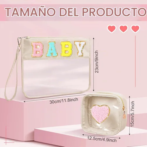 Vista 2 de Hillban Bolsa de maquillaje transparente con tema de bebé, bolsa de PVC