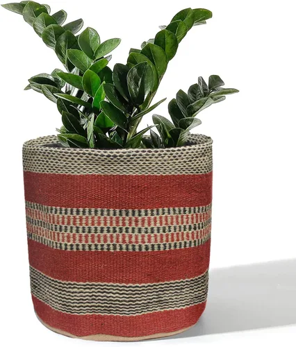 Vista 5 de Cesta de Maceta de Yute Resistente, Cesta Tejida Moderna, Maceta para Flores, Maceteros de Interior para Suelo, Cesta Organizadora de Almacenamiento