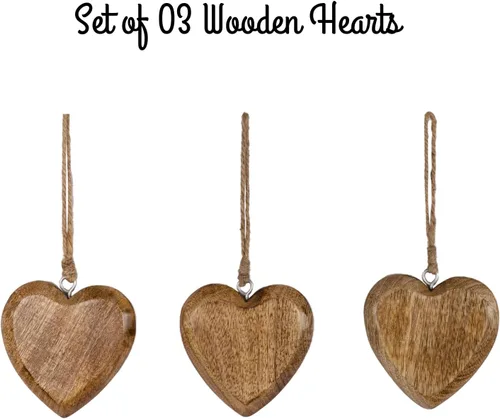 Vista 5 de Mie Creations Juego de 3 adornos de corazón de madera rústica, decoraciones para el día de San Valentín, regalos de amor para él, ella Corazones