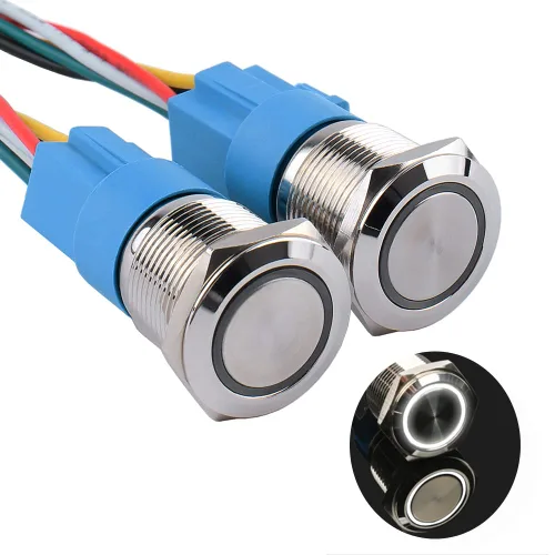 Vista 19 de Paquete de 2 interruptores de botón momentáneos de 0.63 pulgadas, 12 V-24 V, LED, impermeable, de metal, 1 NO 1 NC, con enchufe de cable