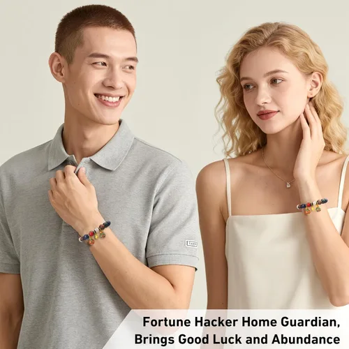 Vista 5 de Pulsera de esmalte gris colorido para hombres y mujeres – Estilo Palacio Imperial, joyería de guardián familiar de bestias tragadoras de oro