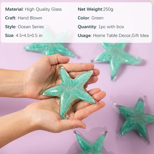 Vista 6 de Estatua de estrella de mar de vidrio soplado a mano, figura de arte moderna de estrella de mar de 4.5 pulgadas, adorno coleccionable de estrellas
