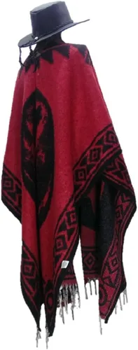 Vista 4 de Sharpshooter Conjunto de poncho de lobo aullando de luna llena roja y sombrero de vaquero negro