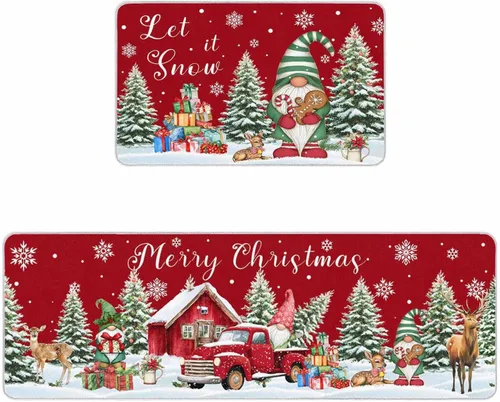 Vista 23 de Prime Leader Juego de 2 tapetes de cocina con diseño de muñeco de nieve de Navidad, copos de nieve, azul marino, antideslizantes, tapetes lavables