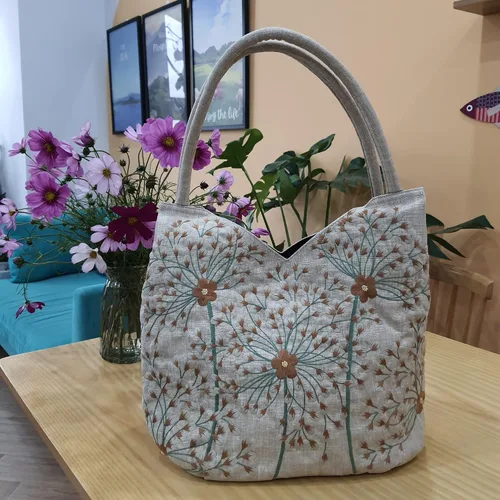 Vista 4 de HCRAFT Embroidered Handbags for Women, Large Beads Flower Shoulder Tote Bag with Zipper Fabric Hobo Bags, Mother's Day Bag