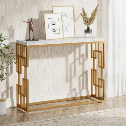 Vista 3 de Tribesigns Mesa consola moderna para entrada, mesa de sofá de 42.5 pulgadas con mesa de mármol sintético, muebles de entrada de madera de ingeniería