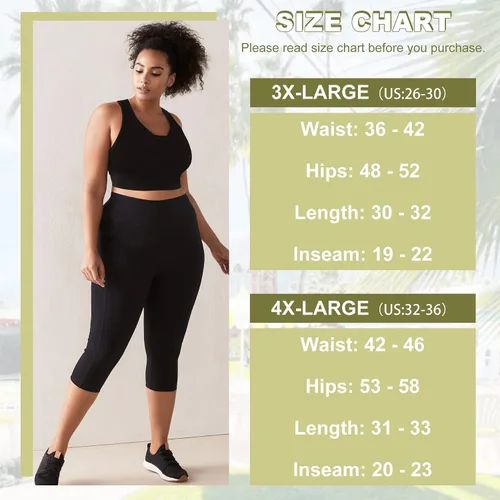 Vista 4 de HIGHDAYS 3 Pack Plus Size Capri Leggings with Pockets for Women- High Waist 3X-Large-4X Workout Yoga Pants