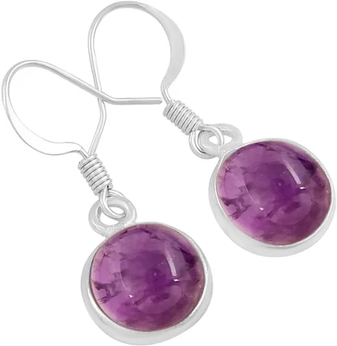 Vista 3 de Natural Gemstone Round Shape Silver Plated Dangle Earrings for Women Amatista