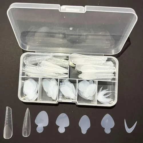 Vista 4 de Juego de 2 formas de uñas dobles transparentes para uñas con puntas de forma para Polygel con 60 almohadillas reutilizables para manicura, arte