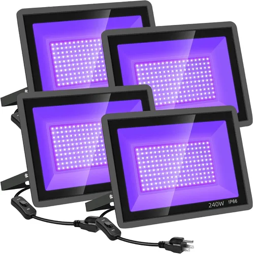 Vista 9 de YANYCN Paquete de 2 Luces LED Negras de 200W, Reflector de Luz Negra para Halloween al Aire Libre con Enchufe e Interruptor, Impermeable IP66
