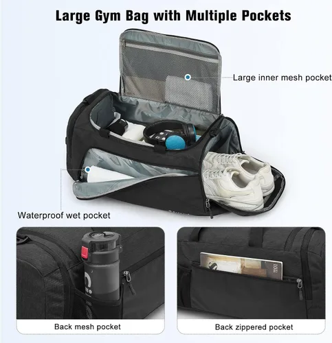 Vista 3 de G4Free Mochila de lona de 3 vías de 45L60L, bolsa de gimnasio con bolsillo húmedo y compartimento para zapatos, bolsa de lona para viajes