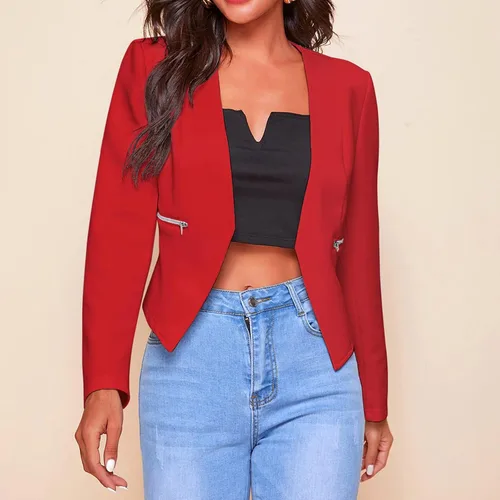 Vista 2 de DASEIS Chaqueta ligera de talla grande para mujer, chaqueta corta con cremallera frontal abierta, casual, para trabajo, oficina, cárdigan