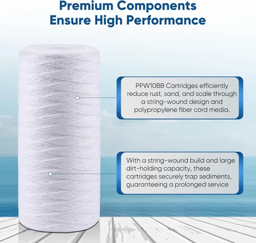 Vista 3 de PUREPLUS 1 Micron 10 x 4.5 Whole House String Wound Sediment Filter for Well Water, Replacement Cartridge for 84637, WPX5BB97P, PC10, CW5-BBS