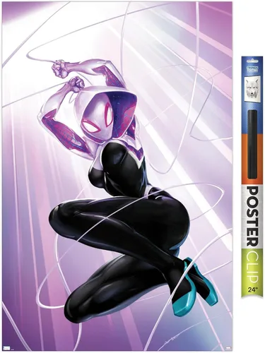Vista 17 de Marvel Comics Ghost Spider - Póster de pared #1, 22.4 pulgadas de largo x 14.7 pulgadas de ancho, versión enmarcada de madera de granero