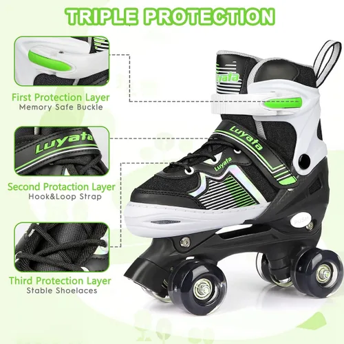 Vista 3 de Luyata Patines ajustables para niñas y niños, 4 tamaños de 6 a 12 y 3 a 5 años, patines para niños con 8 ruedas brillantes que se iluminan, 3