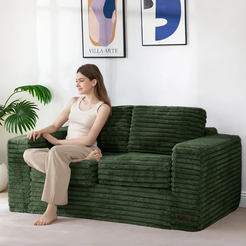 Vista 24 de MAXYOYO Sofá de 3 plazas para sala de estar, sofá sin hueso, cómodo puf con burbujas para apartamento, no necesita montaje, color beige