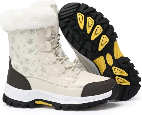 Vista 3 de COOJOY - Botas de nieve a media caña, peludas, e impermeables de mujer para el invierno