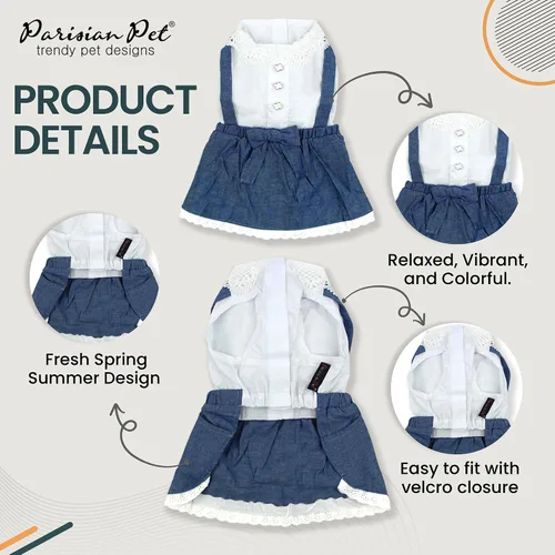 Vista 3 de Parisian Pet Chambray - Vestido para perro - Ligero sin mangas para perro, niña, talla XS Chambray en general