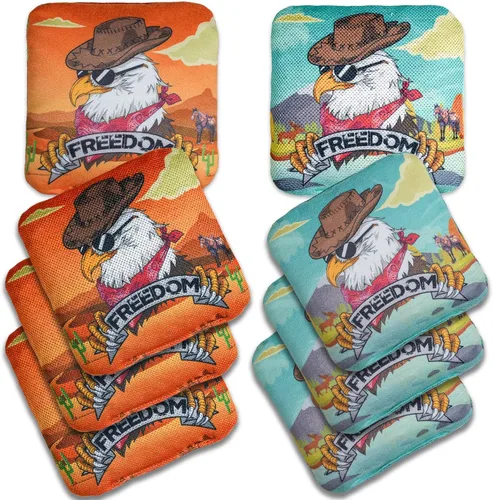 Vista 9 de EunHo Pro Cornhole Bags Set of 8 Dual Sided Slick and Stick - Competition Vaca/Águila